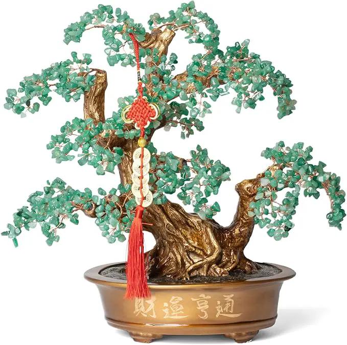 Green Aventurine Gemstone Crystal Bonsai Tree of Life（1,350 Gemstone Count） Large Feng Shui Money Chakra Tree for Luck and Wealth Desk Decoration 20 Inches by GreenHaven Gardens