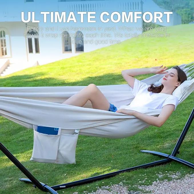 PNAEUT Double Hammocks with Stand for Outside, Portable Space Saving Heavy-Duty Steel Stand for Indoor Outdoor Patio with Carrying Bag, 450 lbs Capacity (Beige) by GreenHaven Gardens