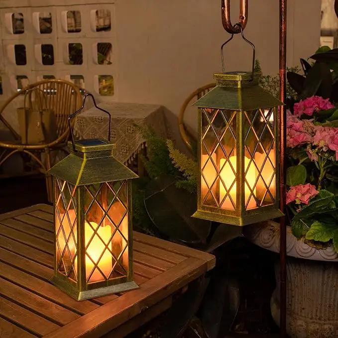 2Pack 11" Outdoor Solar Lanterns Waterproof Garden Patio Lantern Lights Flickering Candle Mission for Outside, Party, Yard, Lawn, Mothers Day Gifts Garden Gifts for Mom Women (Antique Green Bronze) by GreenHaven Gardens
