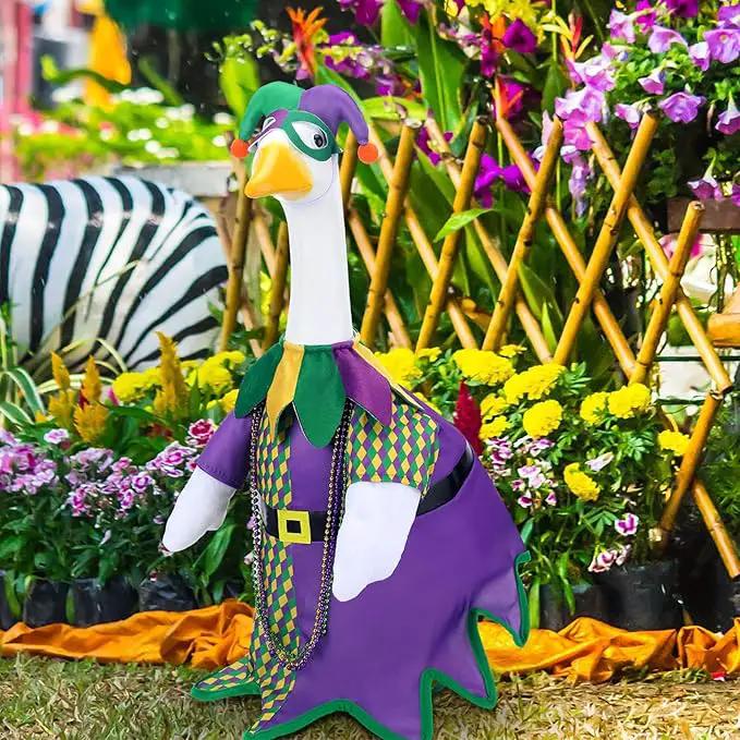 Mardi Gras Jester Outfit Goose Clothes for 23 High Cement or Plastic Lawn Porch Lawn Garden Goose Costume Clothing by GreenHaven Gardens