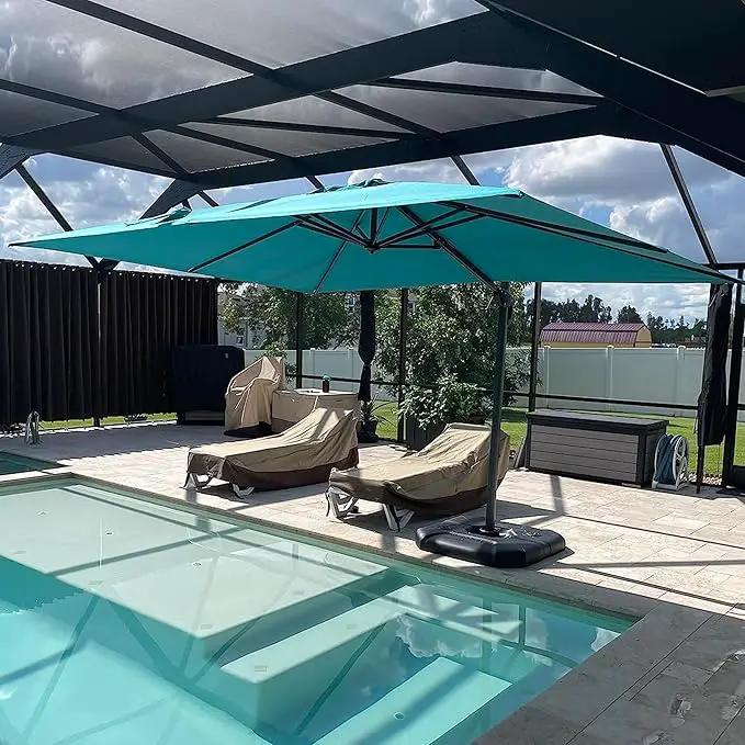 PURPLE LEAF Patio Umbrella with Base 10 Feet Outdoor Cantilever Square Umbrella Aluminum Offset Umbrella with 360-degree Rotation for Garden Deck Pool Patio, Turquoise Blue by GreenHaven Gardens