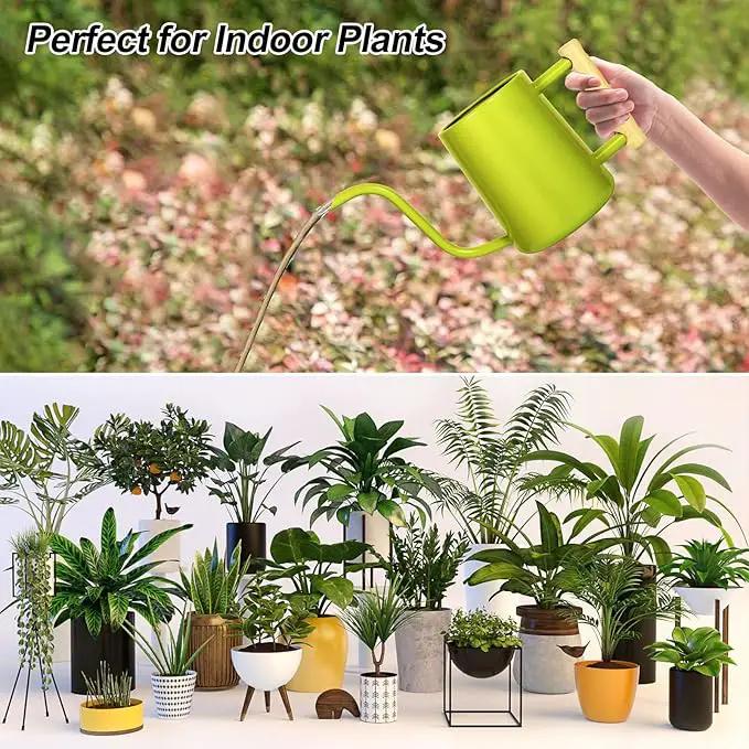 Watering Can Indoor Plants, 35 oz/1000 ml Metal Stainless Steel Watering Can Pot with Long Spout for Indoor House Plants Bonsai Outdoor Garden Flower Decorative (Bright Green) by GreenHaven Gardens