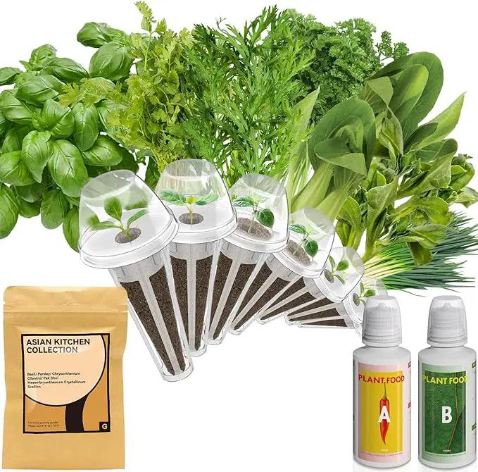inbloom Asian Herb Seed Pod Kit for AeroGarden, iDoo, Ahopegarden, 7 Pods with 350+ Seeds (Basil, Parsley, Cilantro, Chrysanthemum, Pak Choi, Crystalline Ice Plant, Onion) Hydroponics Growing System by GreenHaven Gardens