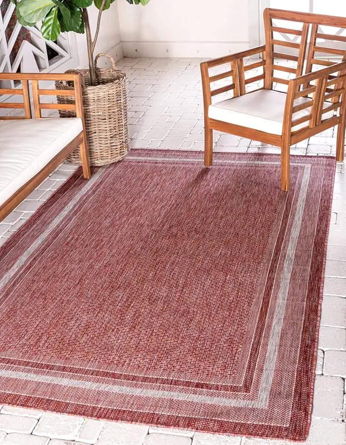 Unique Loom Outdoor Border Collection Area Rug - Soft Border (4' 1" x 6' 1" Rectangle, Rust Red/ Ivory) by GreenHaven Gardens