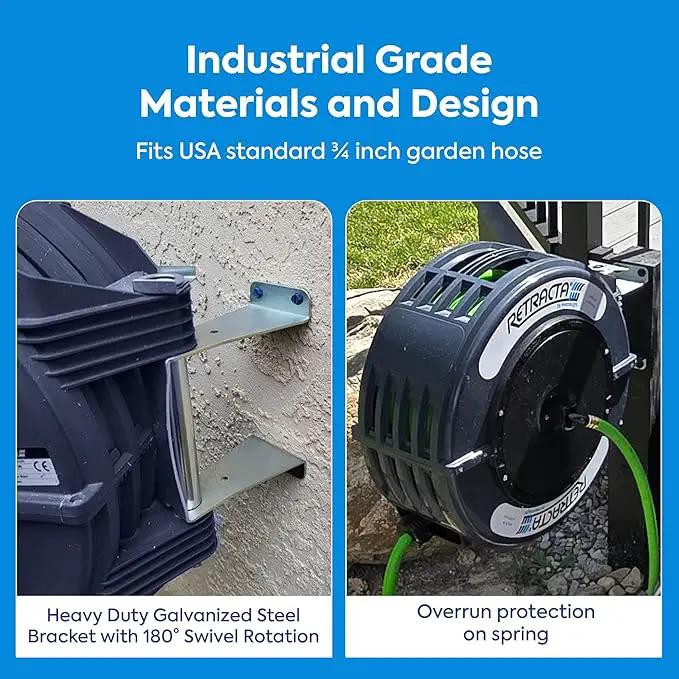 Macnaught Retractable Garden Hose Reel, 60 Ft Water Hose Reel Heavy Duty Retractable Hose with Metal 180° Swivel Rotation Bracket for Wall Mount - Gray by GreenHaven Gardens