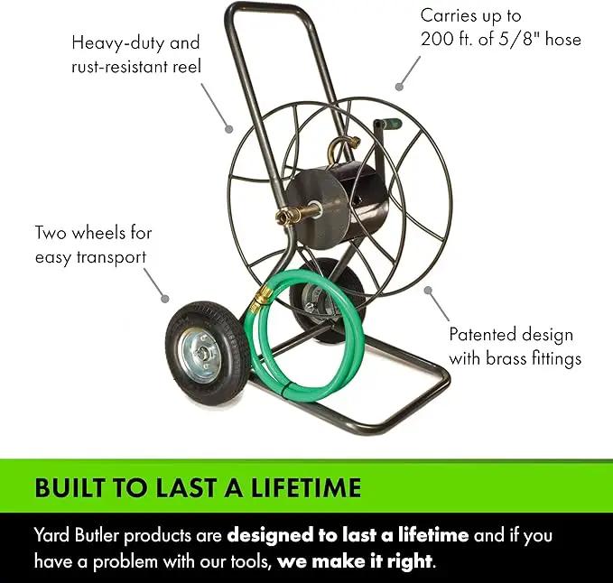 Yard Butler Hose Reel Cart with Wheels Heavy Duty 200 Foot Metal Hose Reel Suitable for Gardens, Lawns and Outdoor - IHT-2EZ by GreenHaven Gardens