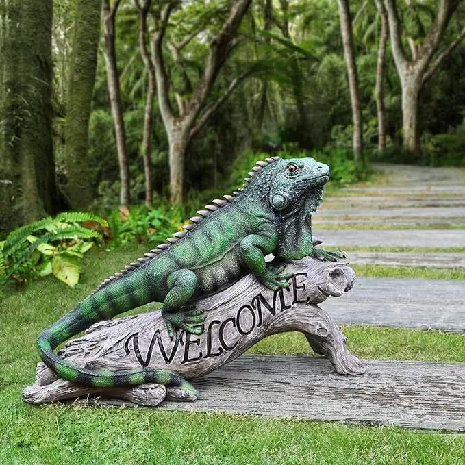 Patio Chameleon Figurine Garden Decor Lizard Outdoor Statue Yard Decoration Home Sculpture Outside Accessory Lawn Welcome Sign Iguana by GreenHaven Gardens