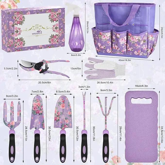 Gardening Tools, WisaKey 10 Piece Heavy Duty Purple Garden Tools Set with Non-Slip Ergonomic Handle, Durable Fashion Garden Tool Organizer HandBag, Ideal Gardening Hand Tools Gardening Gifts for Women by GreenHaven Gardens
