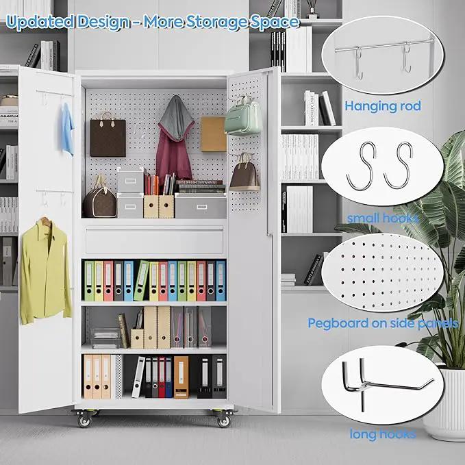 Metal Garage Cabinet with Wheels,71''H Rolling Lockable Steel Tool Cabinet with Pegboard & Drawer for Garage,Home,Office Assembly Required,White by GreenHaven Gardens