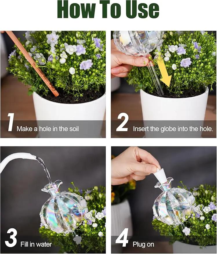 NiHome Large Plant Watering Globes 2-Pack, Iridescent Glass Cactus Self Watering Globe, Glass Waterer for Potted Plants - 4.7OZ/140 ML Capacity Automatic Irrigation System, Adorable Gardening Gift by GreenHaven Gardens