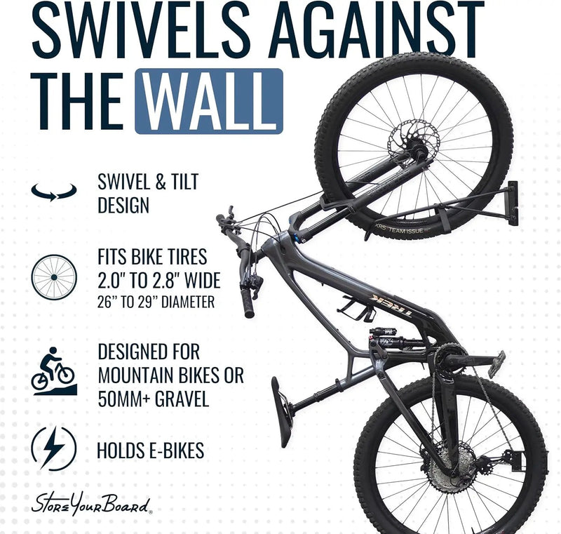 StoreYourBoard SwivelStow Mountain Bike Storage – Heavy Duty Bike Hanger, No-Lift Bike Wall Mount for Garage Bike Storage, MTB and E-Bike, Holds 70 lbs, Patent-Pending by GreenHaven Gardens