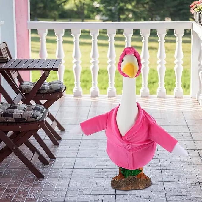 Christmas Lady Goose Outfit Bathrobe Porch Clothes for 23'' Cement Goose Outdoor Garden Yard Patio Statue Halloween Costume Decoration(Pink) by GreenHaven Gardens