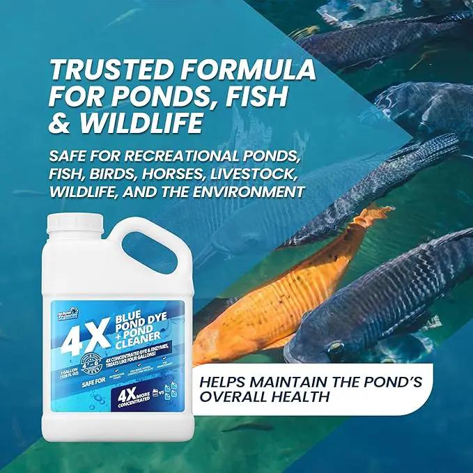 1 Gallon 4X Blue Pond Dye + Pond Cleaner, Blue Dye for Ponds and Lakes, 2-in-1 Lake Colorant + Enzymes, Makes Murky Water Clean & Beautiful, Keeps The Water Cool, Clear, and Ideal for Fish & Wildlife by GreenHaven Gardens