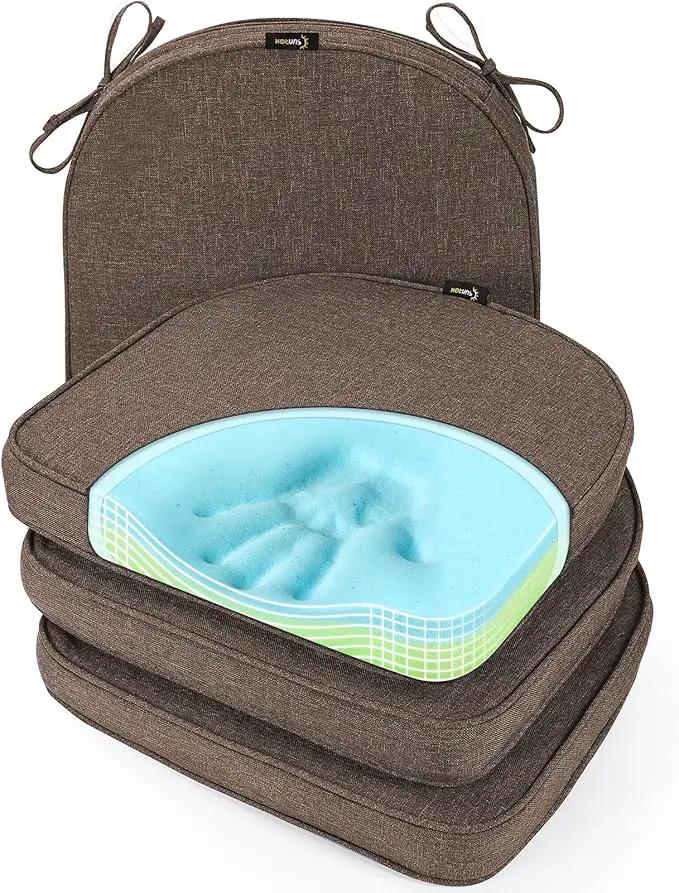 SUNROX Gel Memory Foam Chair Cushions, FadeShield Water-, Stain-Resistant Durable Reversible Seat Cushion Pads with Ties for Indoor/Outdoor Kitchen Dining Office 17"x16" Set of 4, Heather Chestnut by GreenHaven Gardens