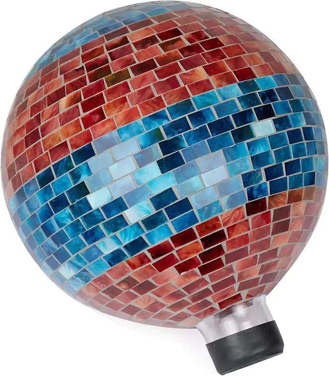 Alpine Corporation HGY292 Striped Mosaic Gazing Globe, Stylish Décor for Garden, Patio, & Lawn, 12" H, Orange and Turquoise by GreenHaven Gardens