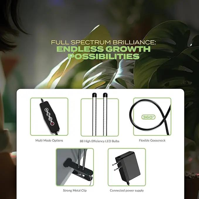 Bloom Lume LED Grow Lights for Indoor Plants Full Spectrum - Features Multi-Mode Color Spectrums, Dimmable, Auto Timer, Clip on Goosneck Plant Lamp by GreenHaven Gardens