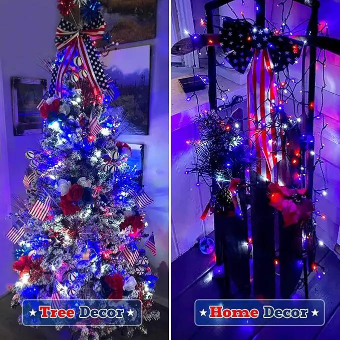 JMEXSUSS 2 Pack Red White and Blue Solar Lights, 200LED 75.5ft Patriot Solar String Lights Outdoor Waterproof, 8 Modes 4th of July Light for Independence Day Patio Garden Tree Decorations by GreenHaven Gardens