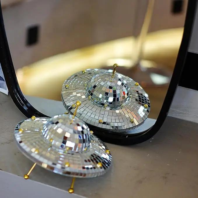 UFO Disco Ball Silver Disco Ball Decor Disco Spaceship Retro Reflective Décor Mirror Decorations for Home,Party,Garden,Handmade Gift (8 * 6inch) by GreenHaven Gardens