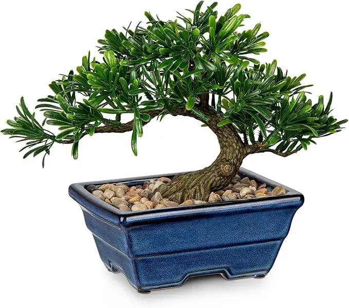Artificial Bonsai Tree Faux Plants Indoor Small Fake Plants Decor with Blue Ceramic Pots for Home Table Office Desk Bathroom Shelf Bedroom Living Room Farmhouse Decorations by GreenHaven Gardens