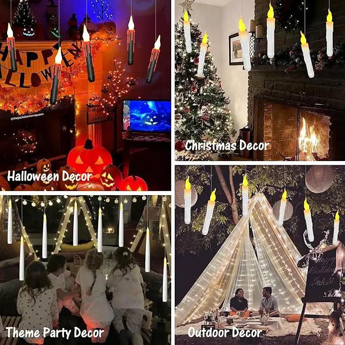 12pcs Floating Candles with Wand, Magic Hanging Candles, Flameless Candles with Magic Wand Remote, Battery Operated Hanging Window Candle, 6.1" LED Electric Candles for Christmas Halloween Decorations by GreenHaven Gardens