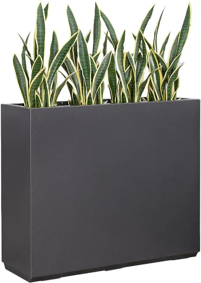 Metallic Heavy Planter for Outdoor Plants, 38Lx10Wx30H Inches Tall and Long Metal Divider Planter Box for Outside & Indoor, No Assembly Required (Gray) by GreenHaven Gardens