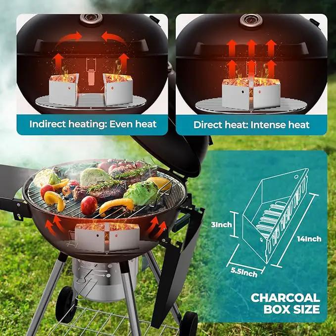 Premium 22 Inch Charcoal Grills with 2 Foldable Tables, BBQ Grill with Cover, Outdoor Barbecue Grill with Ash Catcher, Portable Charcoal Kettle Grills with Wheels for Camping Party Backyard by GreenHaven Gardens