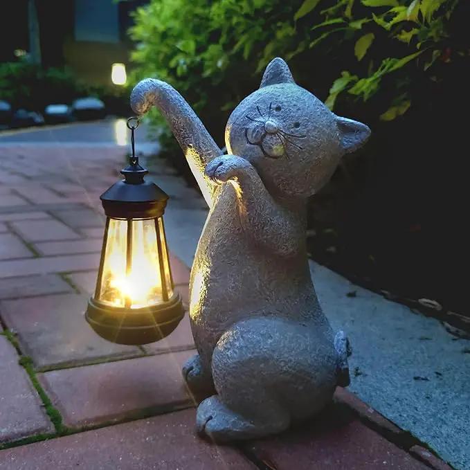 Cat Solar Garden Statues,Resin Cat Figurine Decorations with Solar Lights Lantern, Outdoor Figurines Lawn Cats Statue Decor Art for Lawn,Yard, Balcony Ornament,Gift for Garden Home Mom. by GreenHaven Gardens