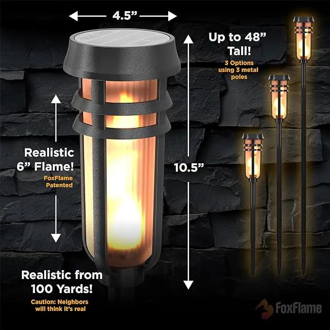 Metal Solar Torch - Adjustable Height (24" - 50"), Outdoor Lights with Flickering Flame, Waterproof Solar Powered Lights, Flame Torches for Patio, Pathway, Yard Decor, Matte Black (4-Pack) by GreenHaven Gardens