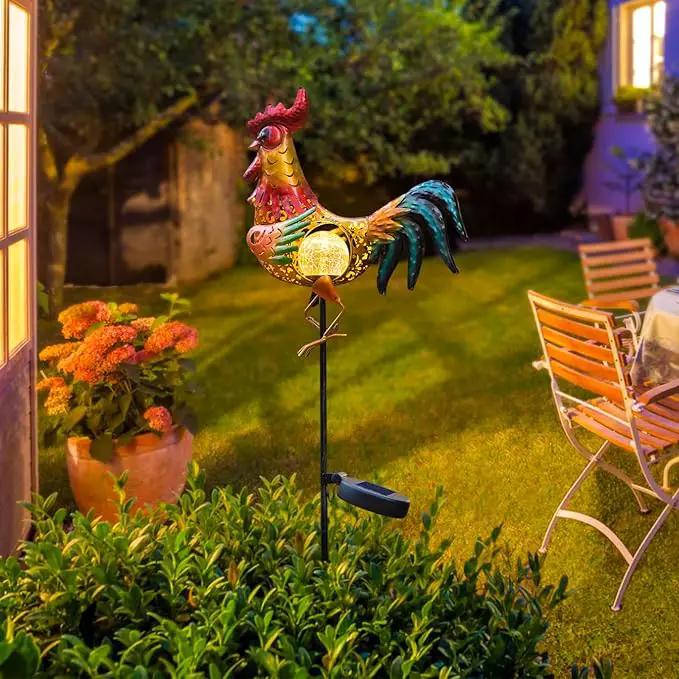 Tryme Rooster Solar Lights Outdoor Decorative Garden Statue Gifts for Chicken Lovers Women Mother Metal Yard Art for Lawn by GreenHaven Gardens