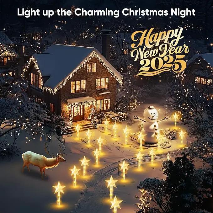 Christmas Decorations Solar Lights Outdoor: 8 Pack 64 LED Solar Christmas Lights Outdoor Waterproof, 8 Warm White Lighting Modes Christmas Pathway Lights Xmas Decor for Outside Yard Garden Backyard by GreenHaven Gardens