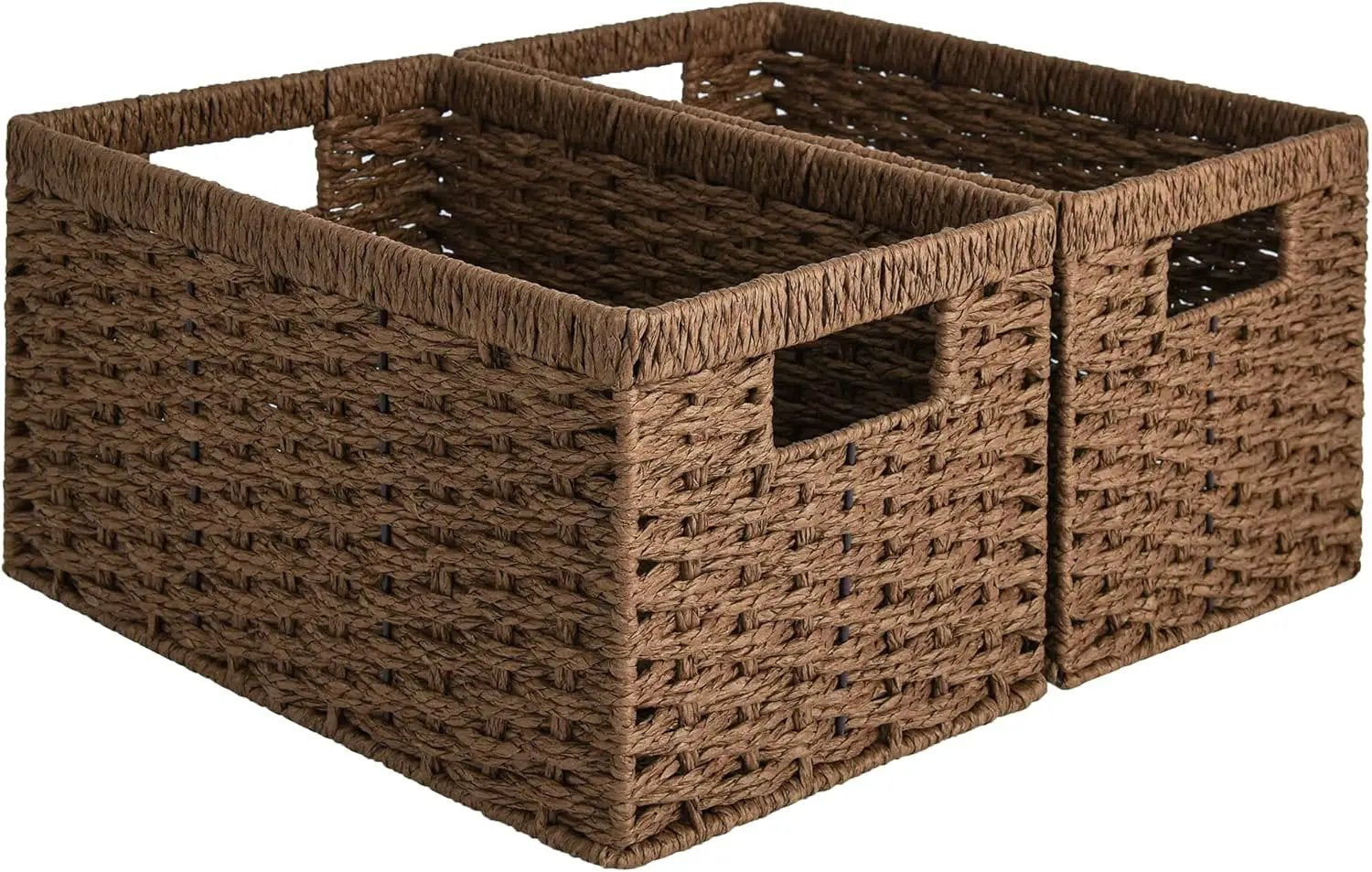 StorageWorks Round Paper Rope Storage Baskets, Rectangular Wicker Baskets with Built-in Handles, Medium, 2-Pack by GreenHaven Gardens