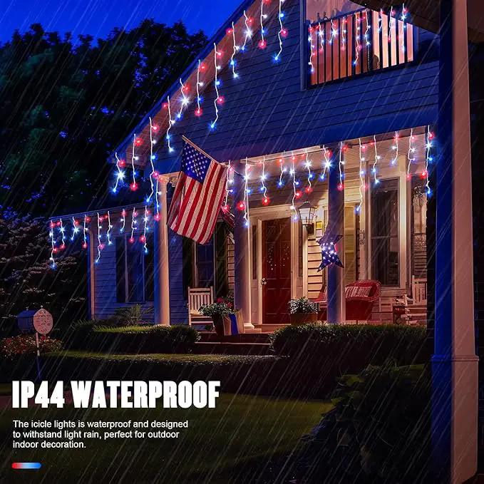 JMEXSUSS Icicle Lights for 4th of July Decor, 400 LED Red White and Blue Icicle Lights for Outside, 38.8 Ft Independence Day Icicle String Lights Indoor Outdoor Holiday Christmas American Flag Decor by GreenHaven Gardens