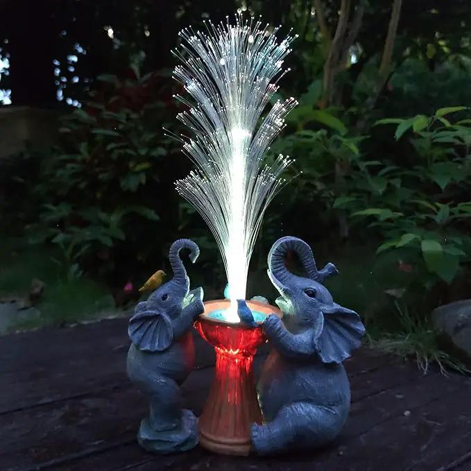 Elephant Statue Solar Garden Decor,Resin Elephant Statue and Colour Changing Optical Fiber Solar Lights,Outdoor Decor for Balcony, Garden, Patio, Yard, Lawn, Gifts for Mom Grandma by GreenHaven Gardens