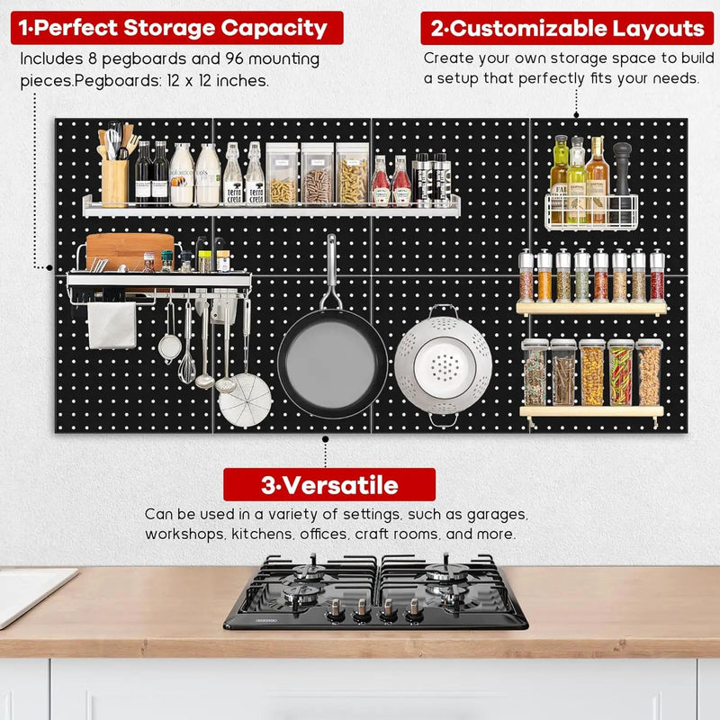 4 Pack Black Metal Pegboard Panels, Heavy Duty Steel Peg Boards Wall Organizer with Screw, Anchors and Washer Accessories for Garage, Tool Storage, Office Organization, Craft Room, Kitchen by GreenHaven Gardens