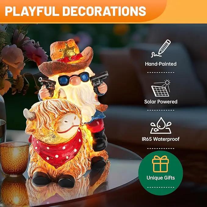 Garden Gnome Statue on Highland Cow with Solar Lights – Funny Outdoor Resin Decor for Patio, Lawn, Yard – Unique Gift for Women, Grandma, Mother's Day, Birthday, Housewarming by GreenHaven Gardens