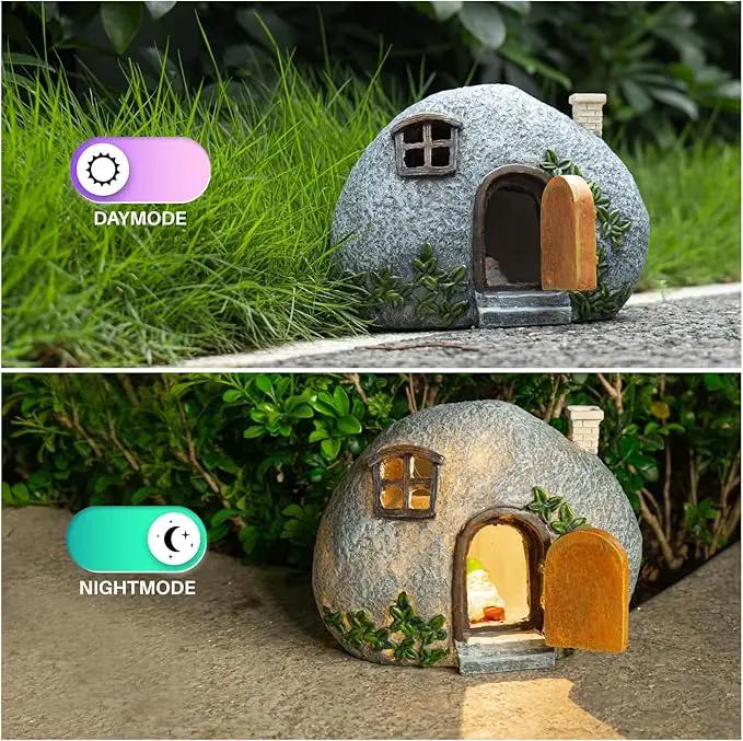 mopha Garden House Statues, Funny Gnomes Fairy Garden Lights Figurine,Mini Gnome Resin Solar Powered Outdoor Decor Patio Yard Lawn Ornament Decoration by GreenHaven Gardens