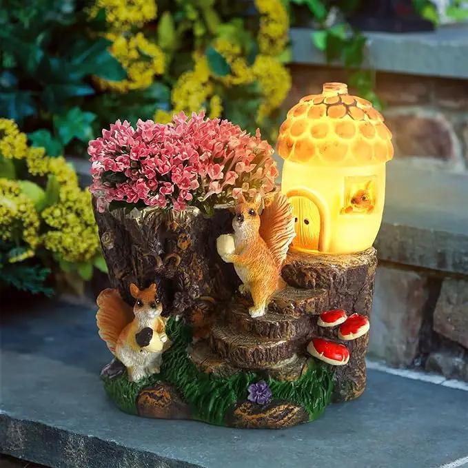Solar Garden Statue Squirrel Decor,Flower Pots Planters Pots for Succulent,Outdoor Garden Sculpture for Patio Balcony Yard Lawn Decor,Unique Gift for Dad Mom Grandma by GreenHaven Gardens