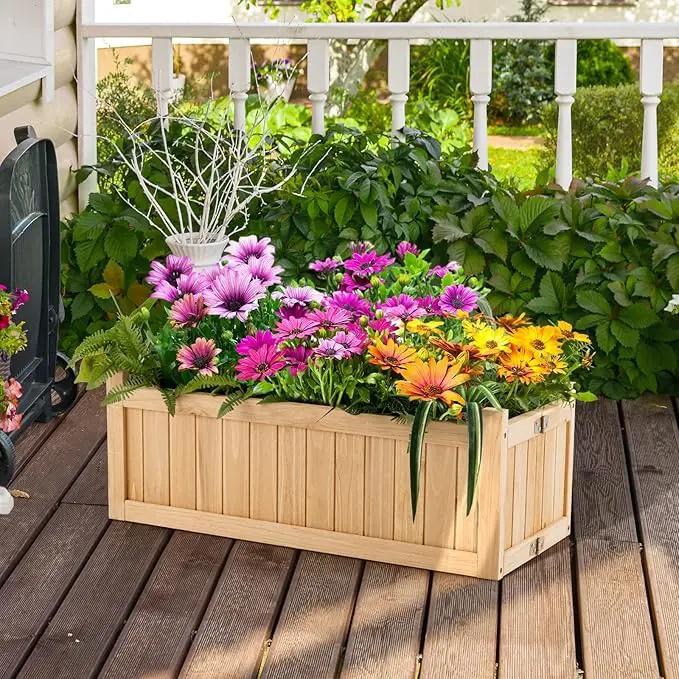 GRAFFY Raised Garden Bed, Folding Wood Planter Box w/Removable Bottom & Drainage, Elevated Planter for Flower Herb Vegetable Fruit, Plant Container for Grass Lawn Patio Backyard (27.5"D x 12"W x 10"H) by GreenHaven Gardens
