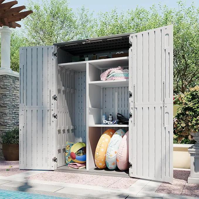 Aoxun 64 Cu.Ft Outdoor Storage Shed with Shelving Kit and Floor, Waterproof Horizontal Resin Cabinet for Trash Cans, Lawn Mowers, Generators, and Garden Tools by GreenHaven Gardens