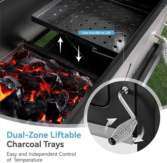 GREEN PARTY Barrel Charcoal Grill with Side Tables, 794 Square Inches Cooking Space, Large Charcoal BBQ Grill with 2 Height-Adjustable Charcoal Pans for Outdoor Backyard Patio Picnic Parties Camping by GreenHaven Gardens