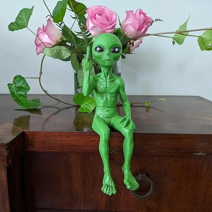 John Bernard & Company Rude Alien Statue “Flipping The Bird” 10″ H Shelf Sitter Extraterrestrial Figurine Funny Home or Garden Decoration (Cosmic Green)… by GreenHaven Gardens