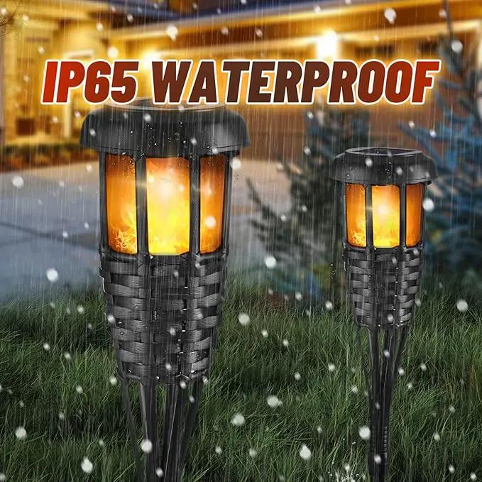 Solar Torch Light with Flickering Flame, 4 Pack Waterproof Bamboo Torches Hand-Woven Rattan Solar Tiki Torches for Outside Patio Yard Garden Lawn (Black-4 Pack) by GreenHaven Gardens