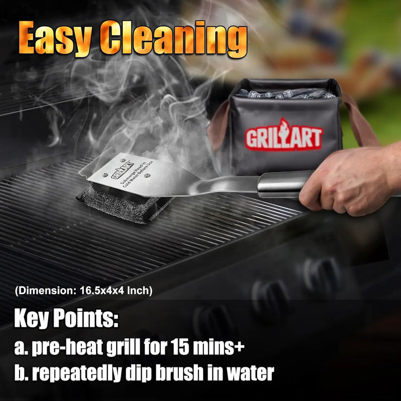 GRILLART Grill Brush Bristle Free, Safe Grill Brush for Outdoor Grill, SteamWizards BBQ Grill Cleaning Brush Kit, Replaceable Head Grill Scraper Tool, Grill Cleaner BBQ Accessories, Gifts for Men/Dad by GreenHaven Gardens