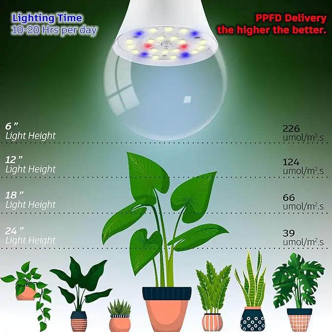 Grow Light Bulbs for Indoor Plants Full Spectrum,E26 A19 Grow LED Lamp Bulb 10W with Balanced Spectrum 5000K Red Blue for Seeds Greens Laboratory,School,Greenhouse, Indore Garden, Hydroponic,3Pack by GreenHaven Gardens