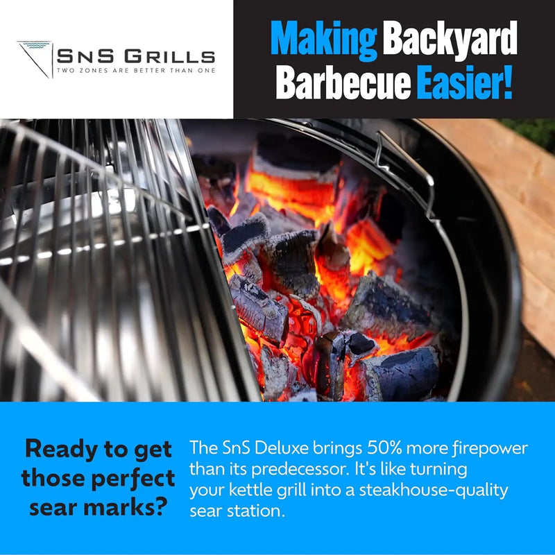 SnS Grills Patented Slow ‘N Sear® Deluxe Insert - Stainless Steel Charcoal Basket with Removeable Water Reservoir for Low ‘N Slow Smoking & Charcoal Grilling on Weber & Other Kettle Grills - 22 in by GreenHaven Gardens