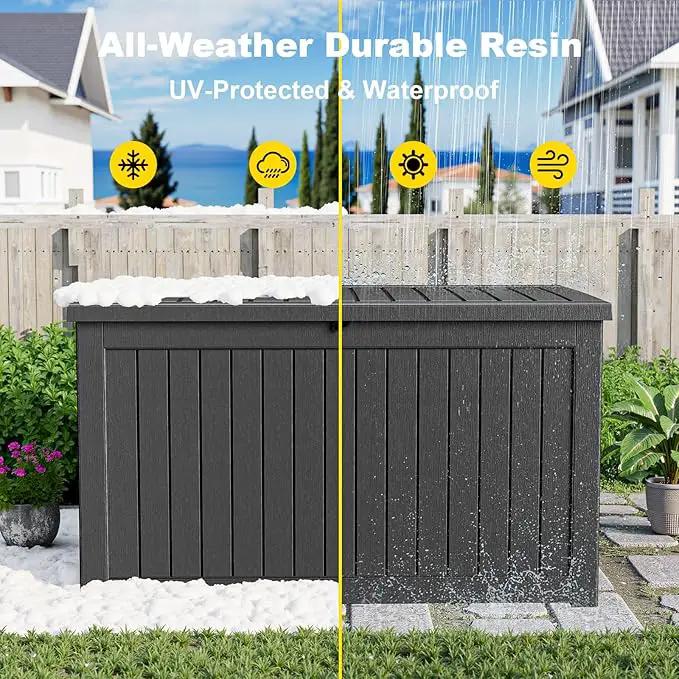 230 Gallon Outdoor Deck Box,Storage Lockable Waterproof Patio Furniture,Garden Tools,Cushions,Pool Accessories Outside Storage Resin Box(Black) by GreenHaven Gardens