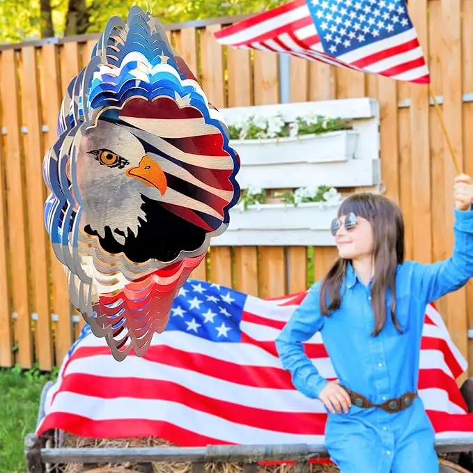 Wind Spinner - American Flag Eagle Wind Spinners, Hanging Wind Sculptures, 12in 3D Metal Birds Wind Catcher, Outdoor Garden Decor Yard Art Patriotic Decoration Eagle Gifts for Men Women by GreenHaven Gardens
