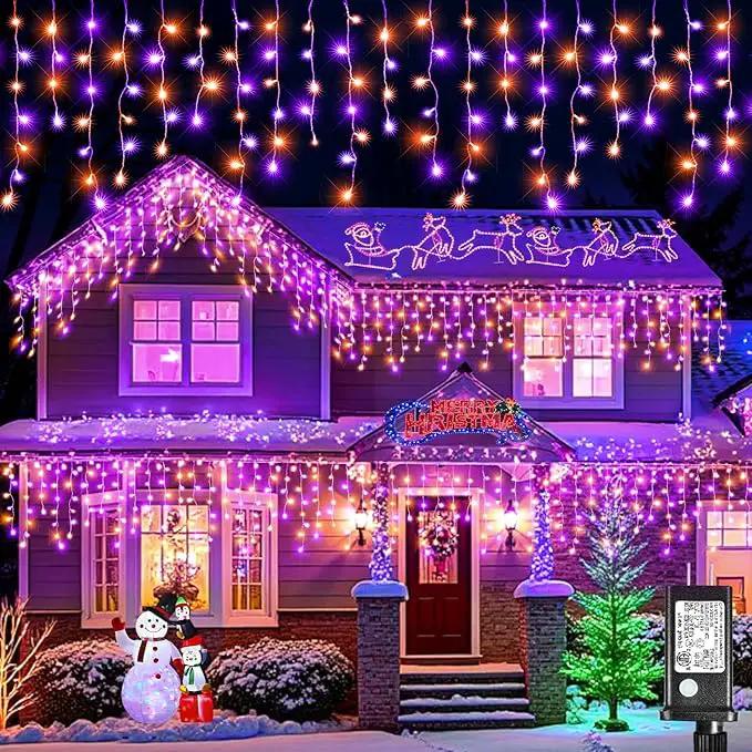 Christmas Icicle Lights Outdoor, 66ft 640 LED Icicle Lights for Outside with 8 Modes Timers, Waterproof Plug in Twinkle String Light for House Eave Patio Party Holiday Decorations, Purple Orange by GreenHaven Gardens