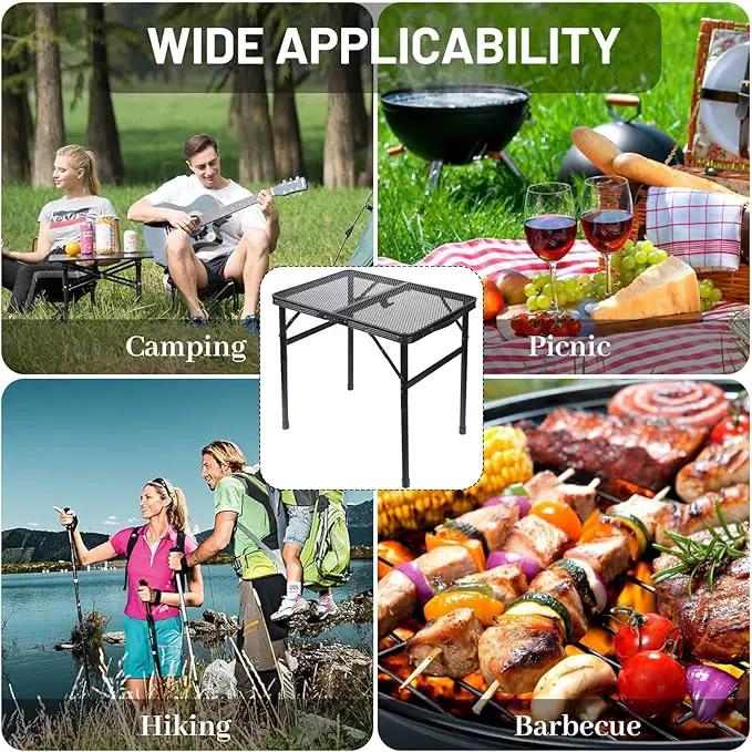Folding Grill Table Metal Portable Camping Table with Mesh Desktop Lightweight & Foldable Height Adjustable Black Picnic Table for RV, BBQ Outside Inside by GreenHaven Gardens