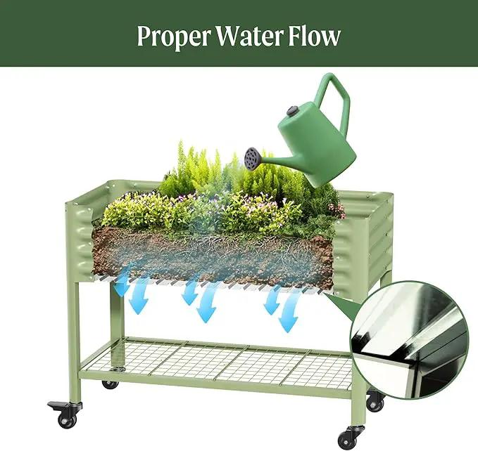 Rolling Elevated Raised Garden Bed-V Series, 2' x 4' Garden Beds with Legs & Storage Rack for Patio & Porch, 700 Lbs Weight Capacity, Outdoor Planter Box for Vegetables Flower Herbs, Olive Green by GreenHaven Gardens